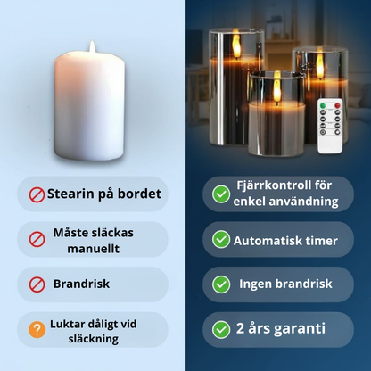 Flammerick Blockljus - Med kontroll & Timer. 2 ÅRS GARANTI